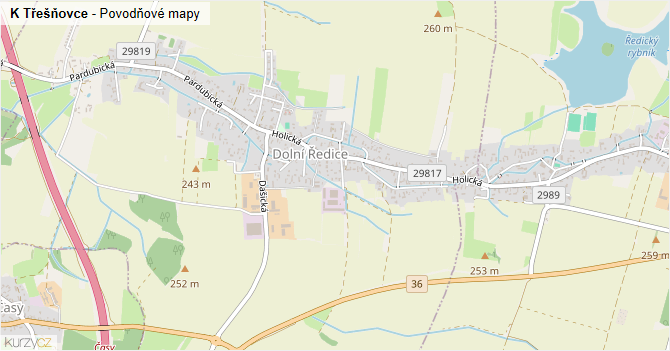 K Třešňovce - záplavové mapy stoleté vody
