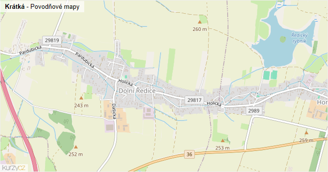 Krátká - záplavové mapy stoleté vody