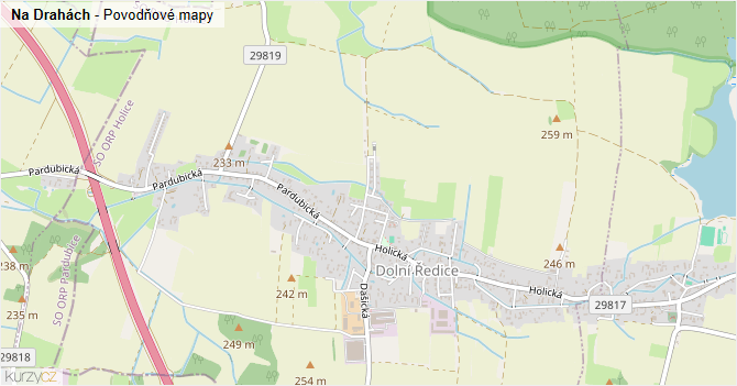 Na Drahách - záplavové mapy stoleté vody
