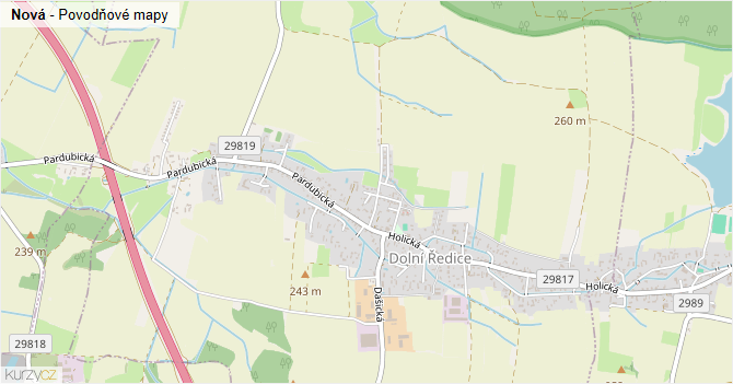 Nová - záplavové mapy stoleté vody