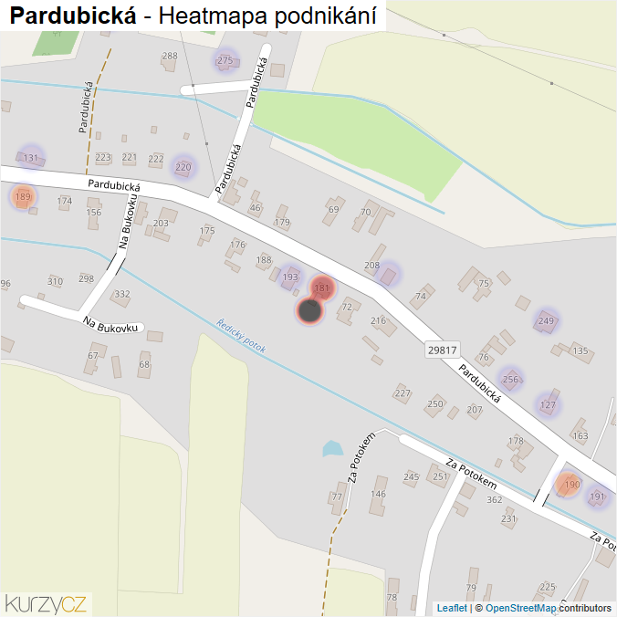 Mapa Pardubická - Firmy v ulici.