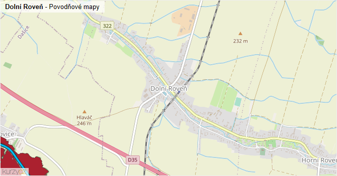 Dolní Roveň - záplavové mapy stoleté vody