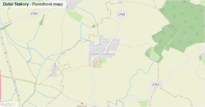 Dolní Stakory - záplavové mapy stoleté vody