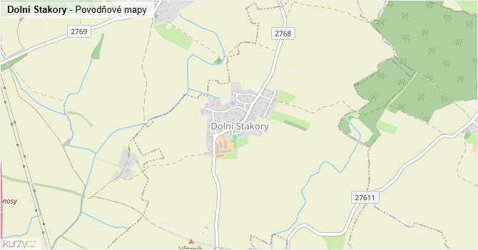 Dolní Stakory - záplavové mapy stoleté vody