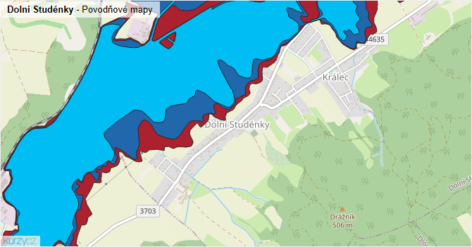 Dolní Studénky - záplavové mapy stoleté vody