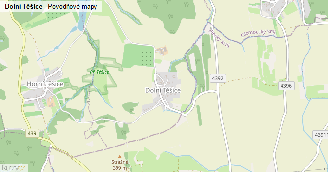 Dolní Těšice - záplavové mapy stoleté vody
