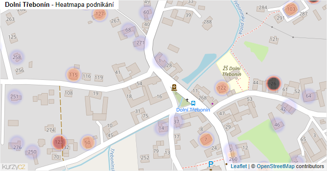 Dolní Třebonín - mapa podnikání