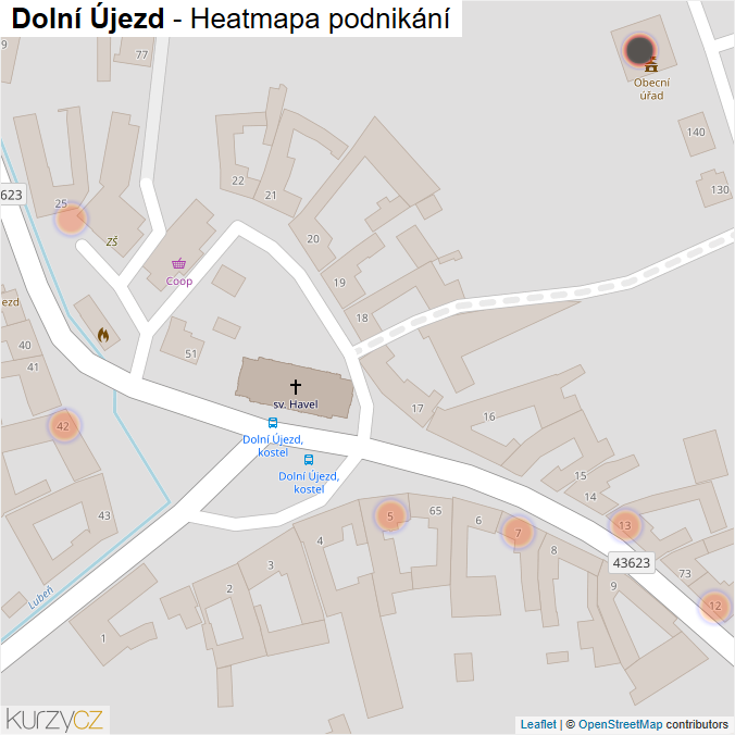 Mapa Dolní Újezd - Firmy v obci.