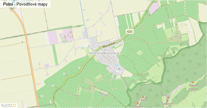 Polní - záplavové mapy stoleté vody