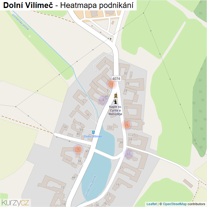 Mapa Dolní Vilímeč - Firmy v části obce.