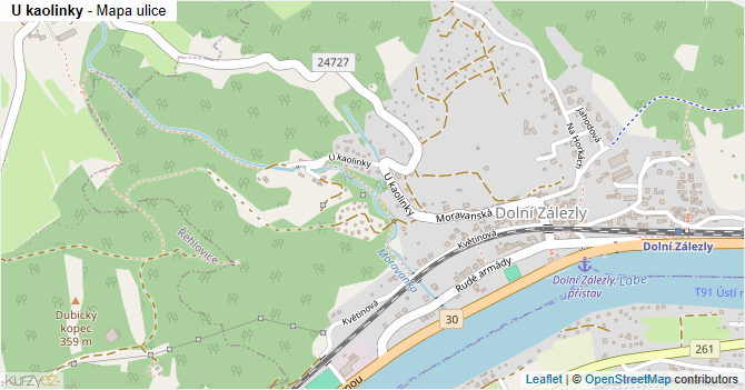 U kaolinky - mapa ulice