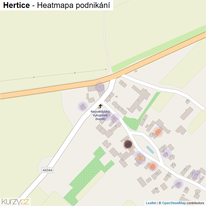 Mapa Hertice - Firmy v části obce.
