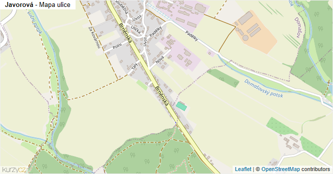 Javorová - mapa ulice