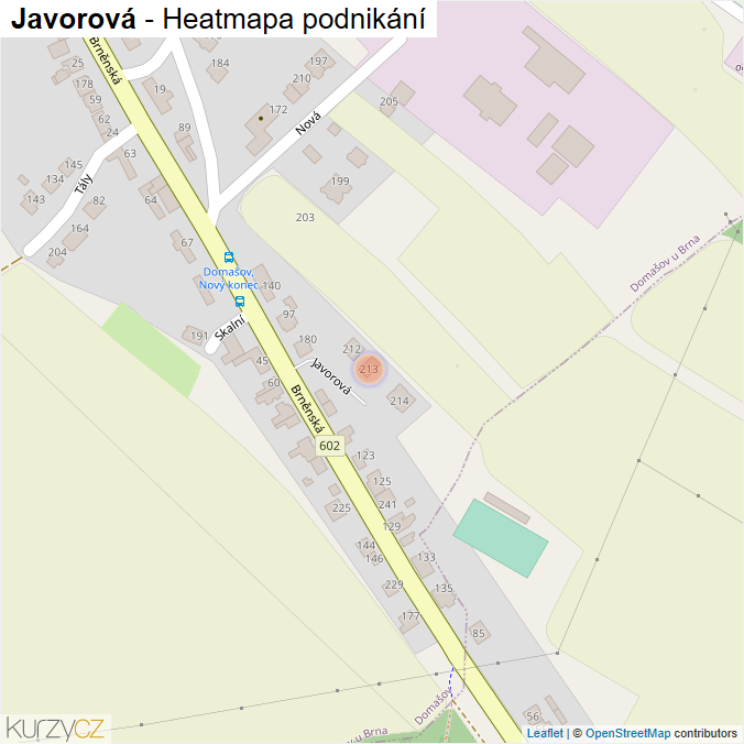 Mapa Javorová - Firmy v ulici.