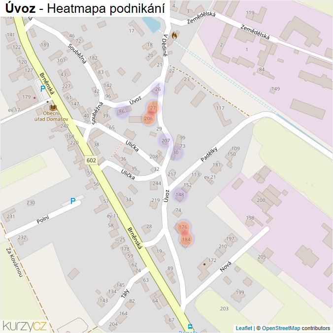 Mapa Úvoz - Firmy v ulici.