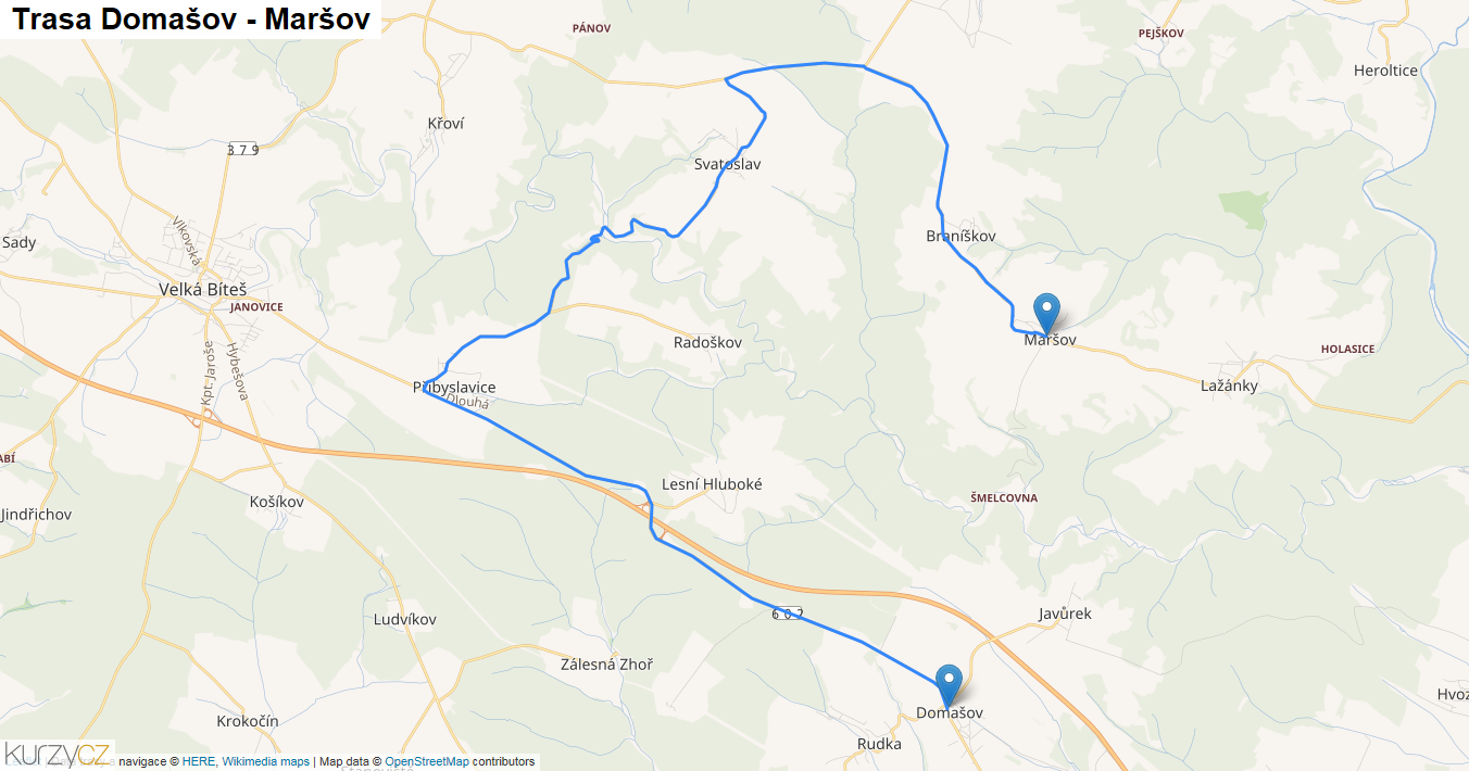 Domašov-Maršov, mapa trasy