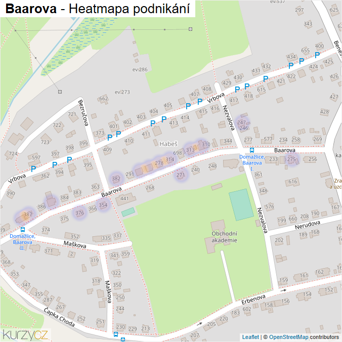 Mapa Baarova - Firmy v ulici.