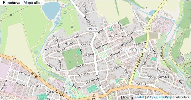 Benešova - mapa ulice