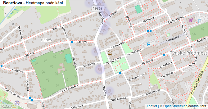 Benešova - mapa podnikání