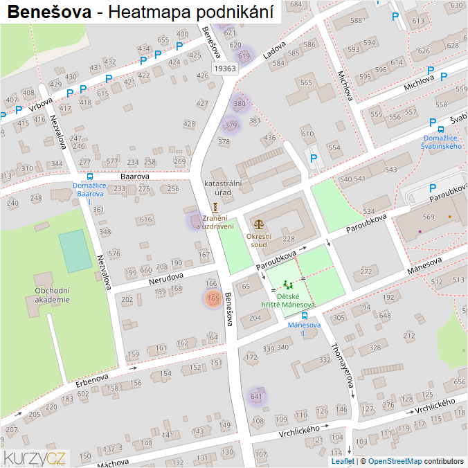 Mapa Benešova - Firmy v ulici.