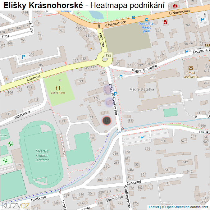 Mapa Elišky Krásnohorské - Firmy v ulici.