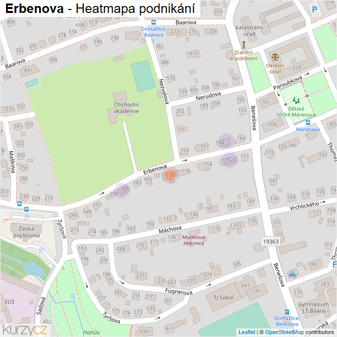 Mapa Erbenova - Firmy v ulici.