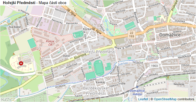 Hořejší Předměstí - mapa části obce