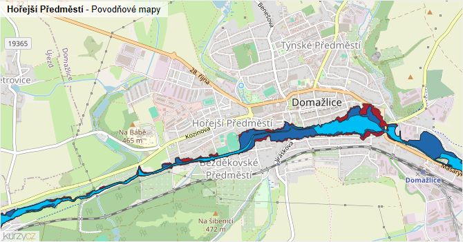 Hořejší Předměstí - záplavové mapy stoleté vody