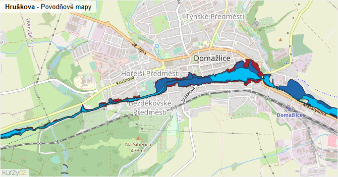 Hruškova - záplavové mapy stoleté vody