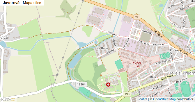 Javorová - mapa ulice
