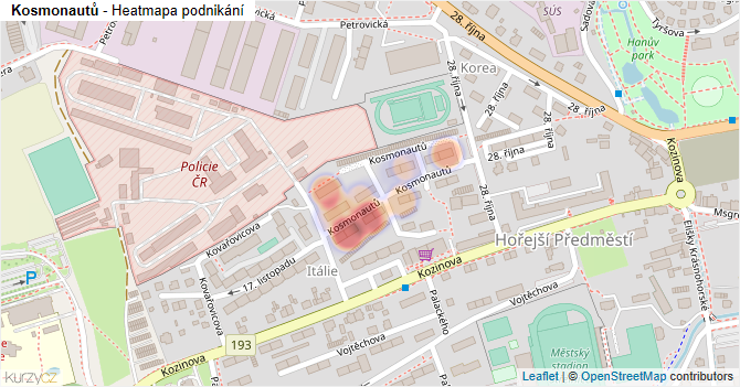 Kosmonautů - mapa podnikání