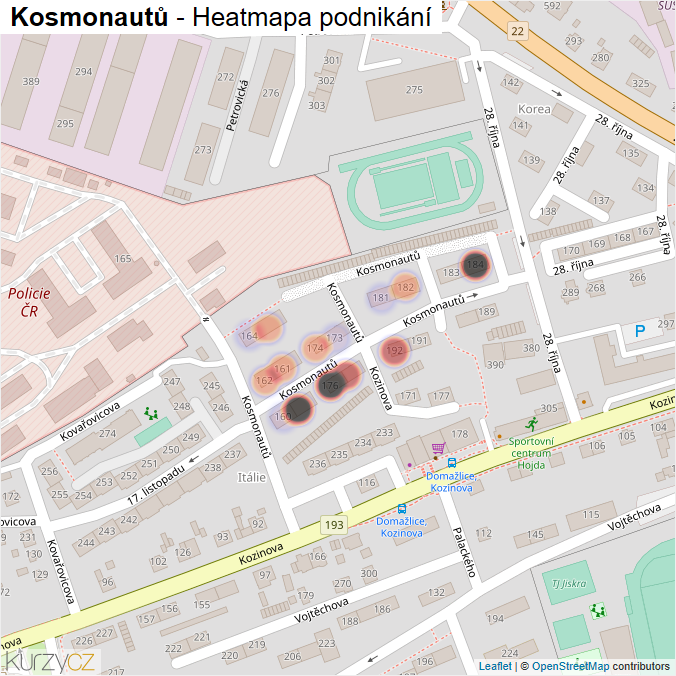 Mapa Kosmonautů - Firmy v ulici.