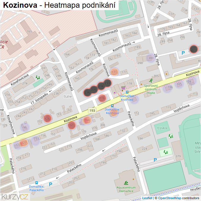 Mapa Kozinova - Firmy v ulici.