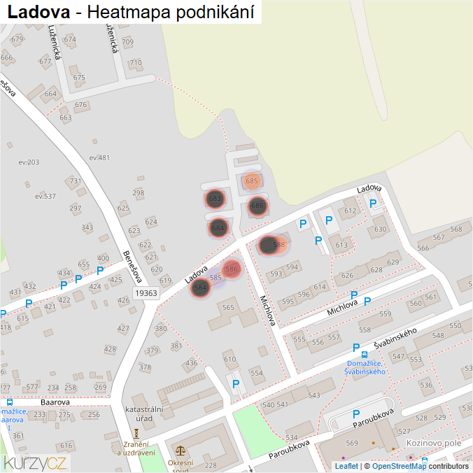 Mapa Ladova - Firmy v ulici.