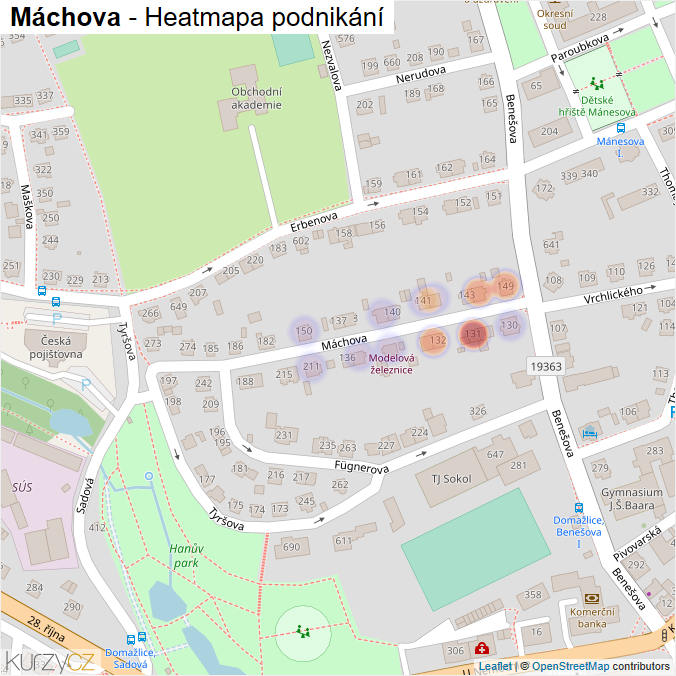 Mapa Máchova - Firmy v ulici.