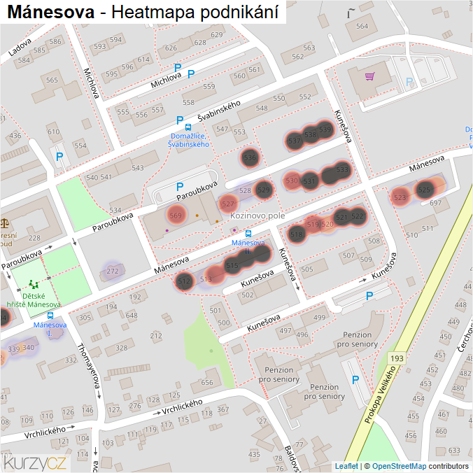 Mapa Mánesova - Firmy v ulici.