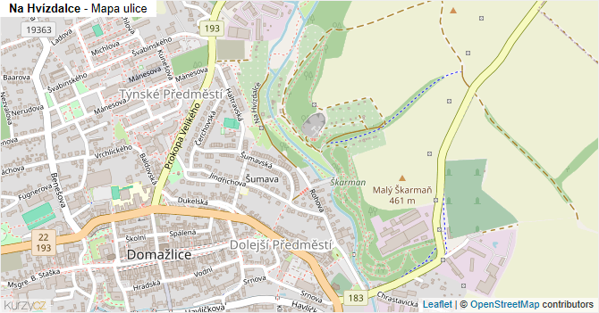Na Hvízdalce - mapa ulice
