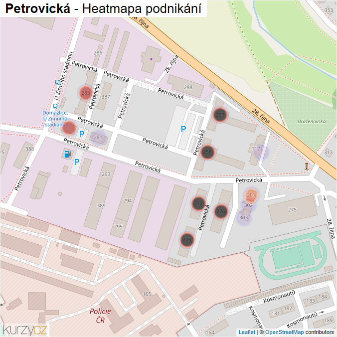 Mapa Petrovická - Firmy v ulici.