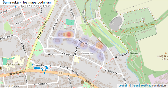 Šumavská - mapa podnikání