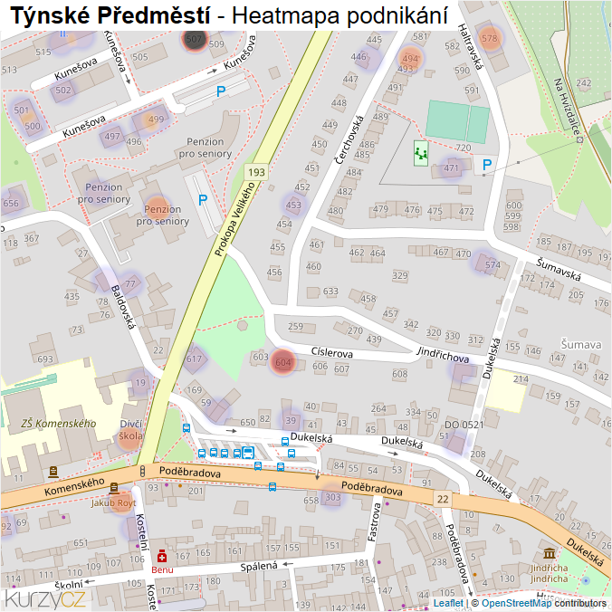 Mapa Týnské Předměstí - Firmy v části obce.
