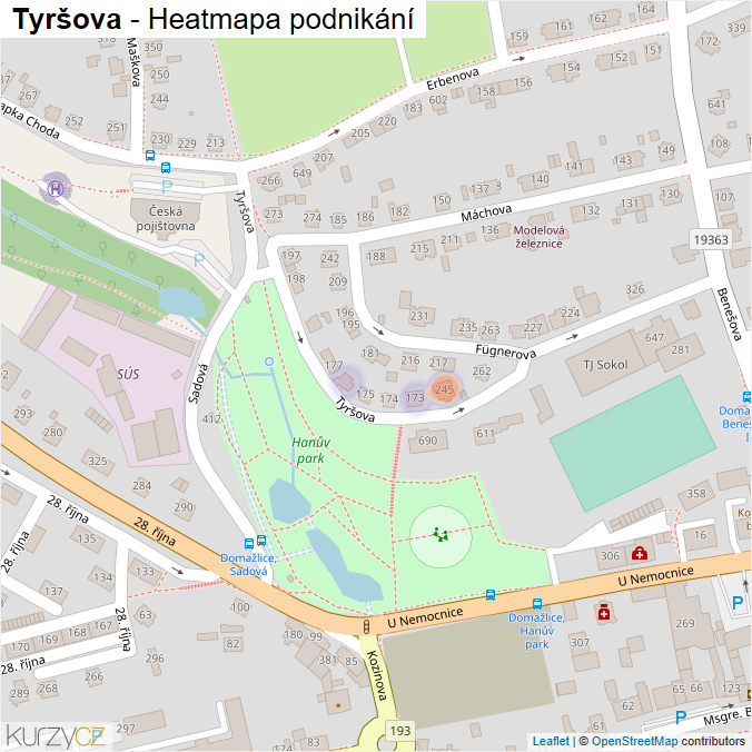 Mapa Tyršova - Firmy v ulici.
