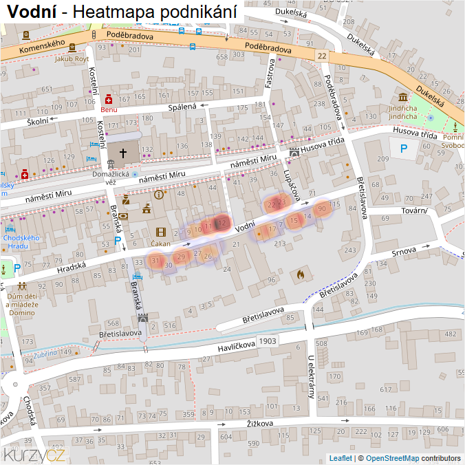 Mapa Vodní - Firmy v ulici.