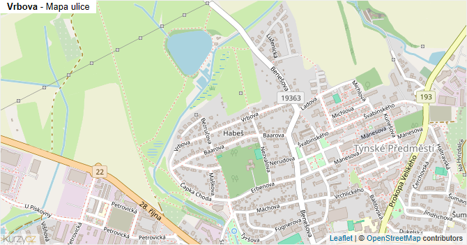 Vrbova - mapa ulice
