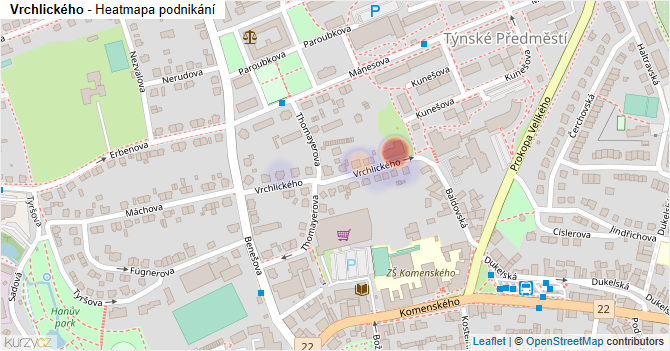 Vrchlického - mapa podnikání