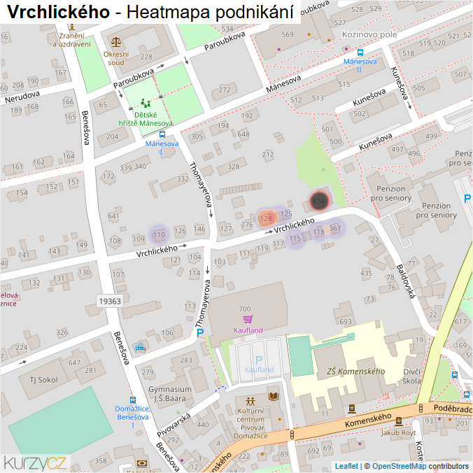 Mapa Vrchlického - Firmy v ulici.