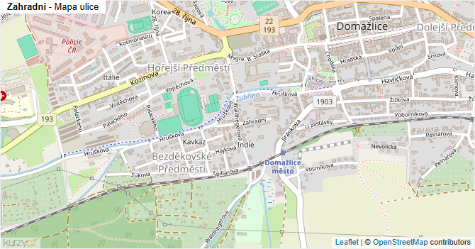 Zahradní - mapa ulice