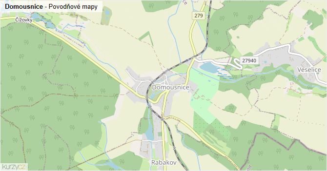 Domousnice - záplavové mapy stoleté vody