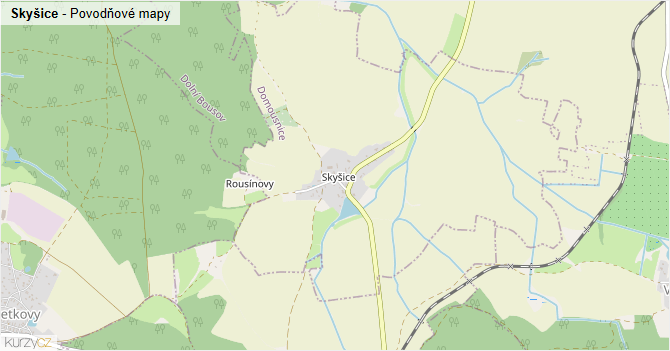 Skyšice - záplavové mapy stoleté vody