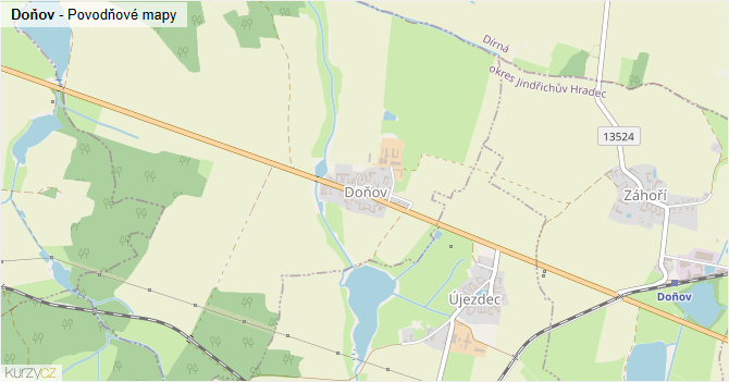 Doňov - záplavové mapy stoleté vody