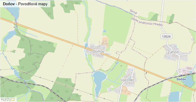Doňov - záplavové mapy stoleté vody